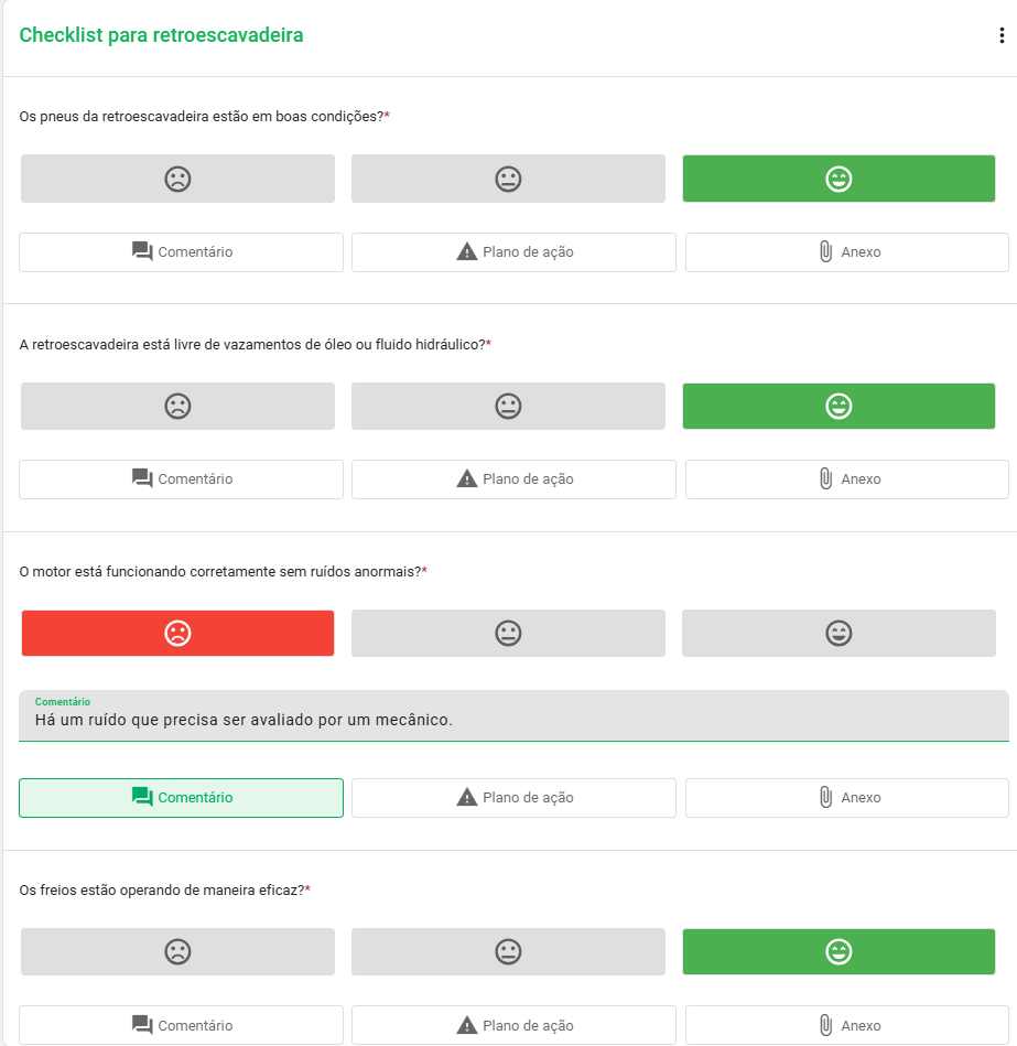 Modelo de checklist para retroescavadeira